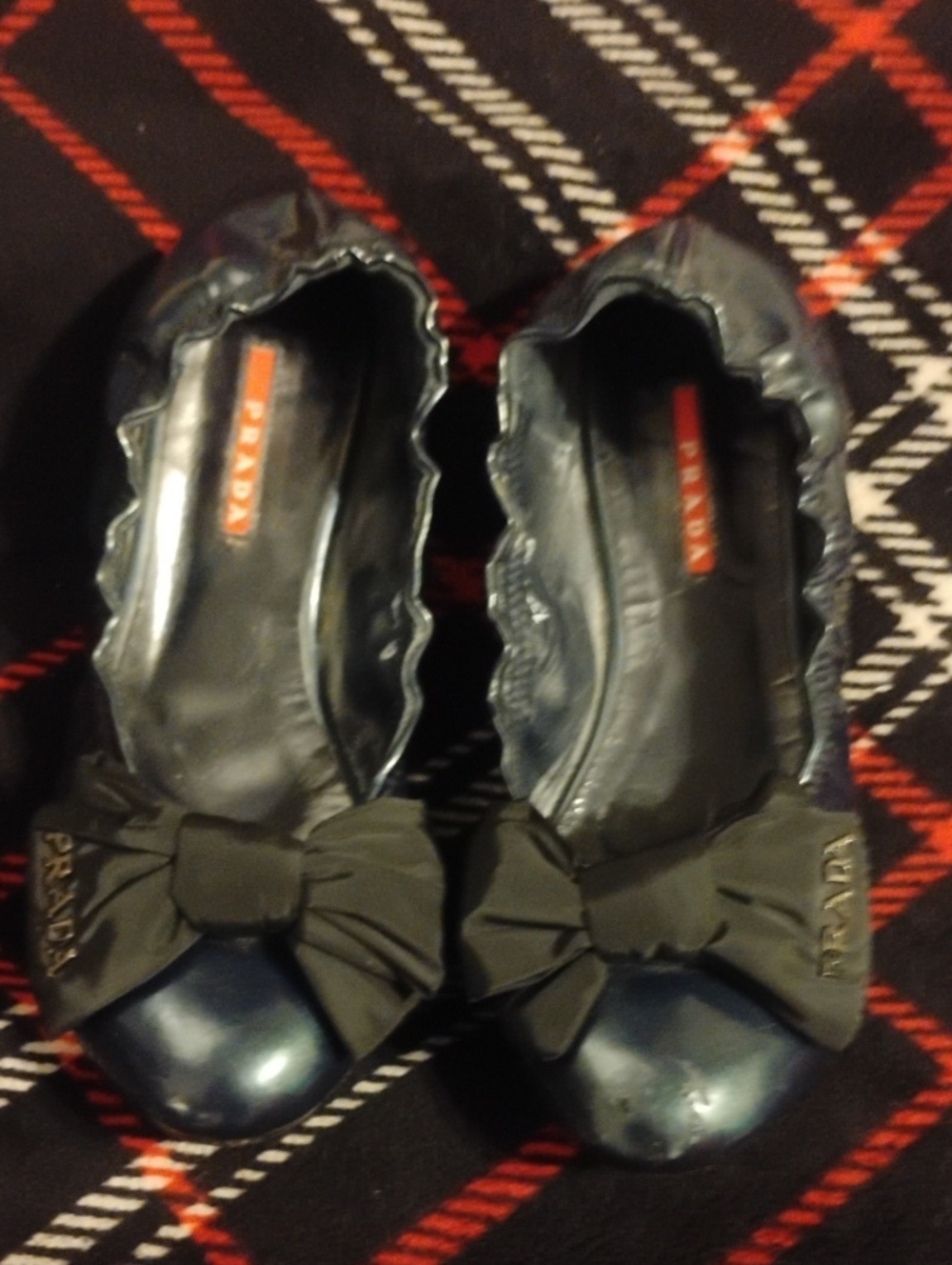 Women's super HTF & Rare Navy Blue 💙  Prada Ballet Flats With Black Bow Size 39
